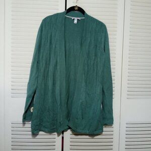 ISAAC MIZRAHI LIVE Half Cable Knit Open Front Cardigan Sweater XS Sage Green